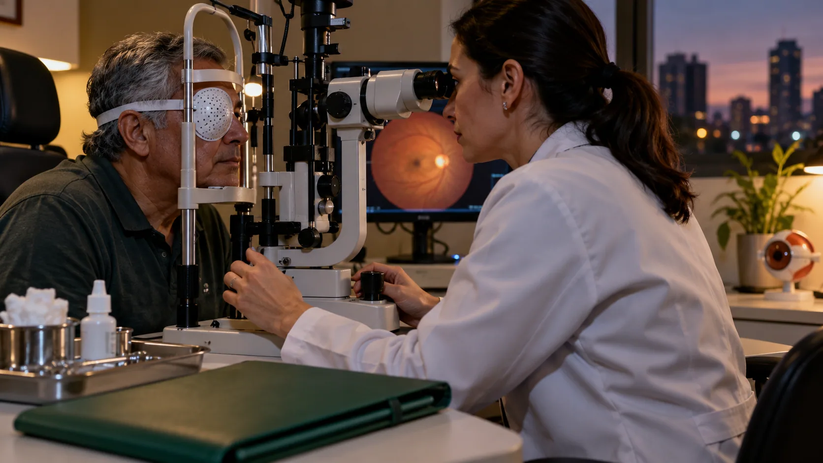 Cena editorial realista sobre Descolamento de Retina, produzida para o Garante Direito