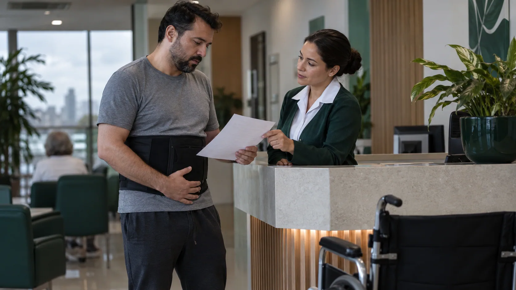 Cena editorial realista sobre Hérnia Inguinal operada, produzida para o Garante Direito