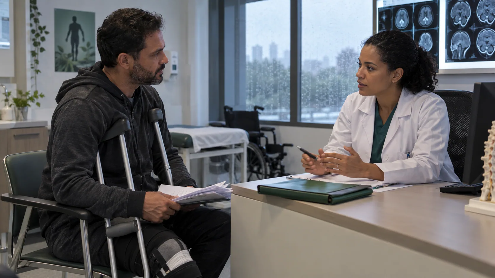 Cena editorial realista sobre Politrauma após Acidente de Trânsito, produzida para o Garante Direito