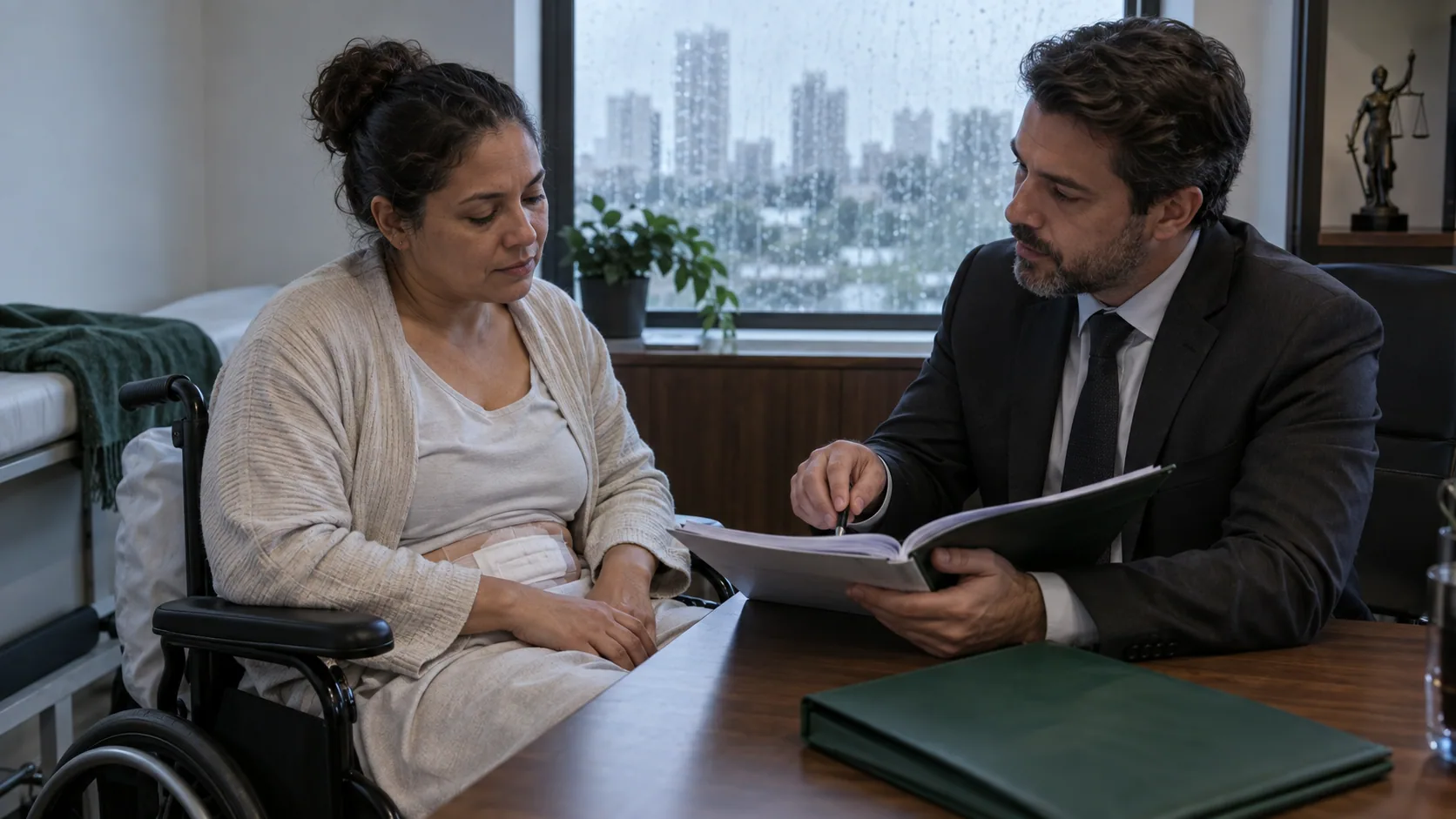 Cena editorial realista sobre Recuperação após Histerectomia, produzida para o Garante Direito