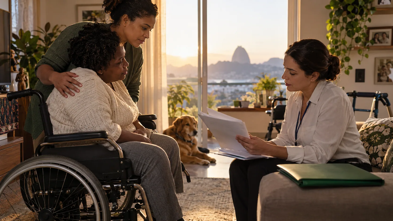 Cena editorial realista sobre Avaliação Biopsicossocial do BPC, produzida para o Garante Direito
