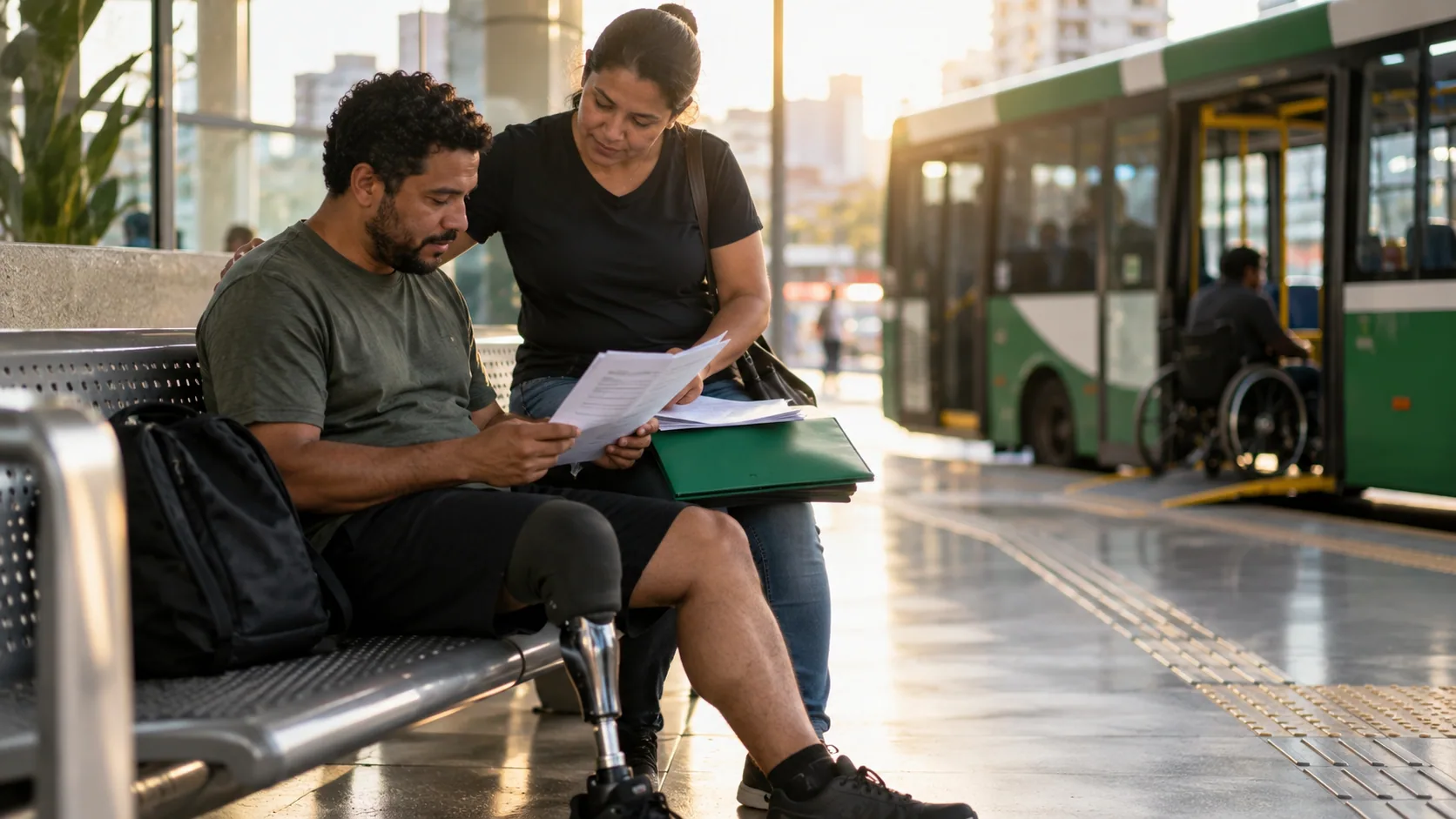 Cena editorial realista sobre Amputação de membro inferior, produzida para o Garante Direito