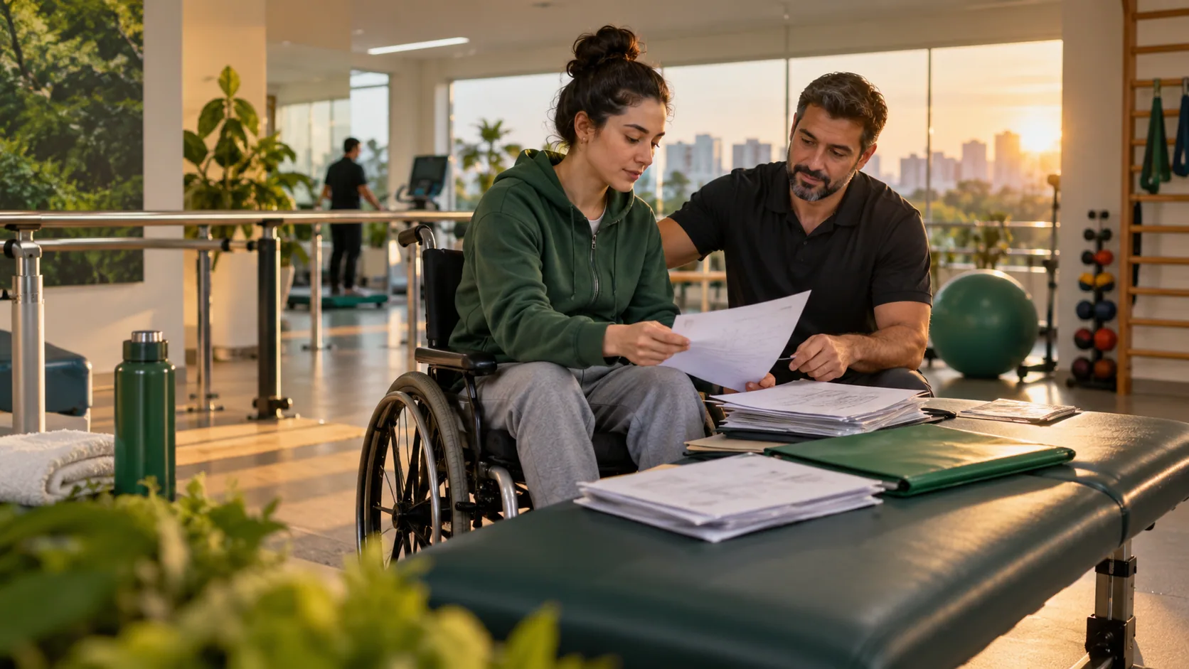 Cena editorial realista sobre Ataxia espinocerebelar, produzida para o Garante Direito