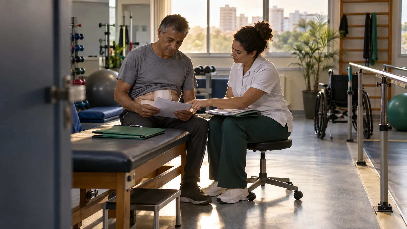 Cena editorial realista sobre Transplante de órgão e limitações persistentes, produzida para o Garante Direito