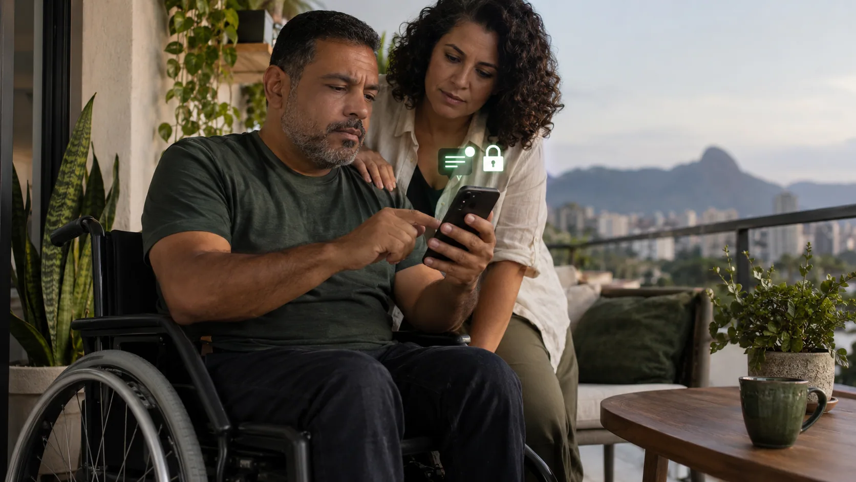 Cena editorial realista sobre Convocação por SMS ou Meu INSS, produzida para o Garante Direito