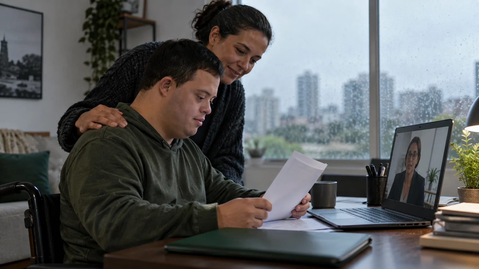 Cena editorial realista sobre Deficiência Intelectual em segurado contribuinte, produzida para o Garante Direito