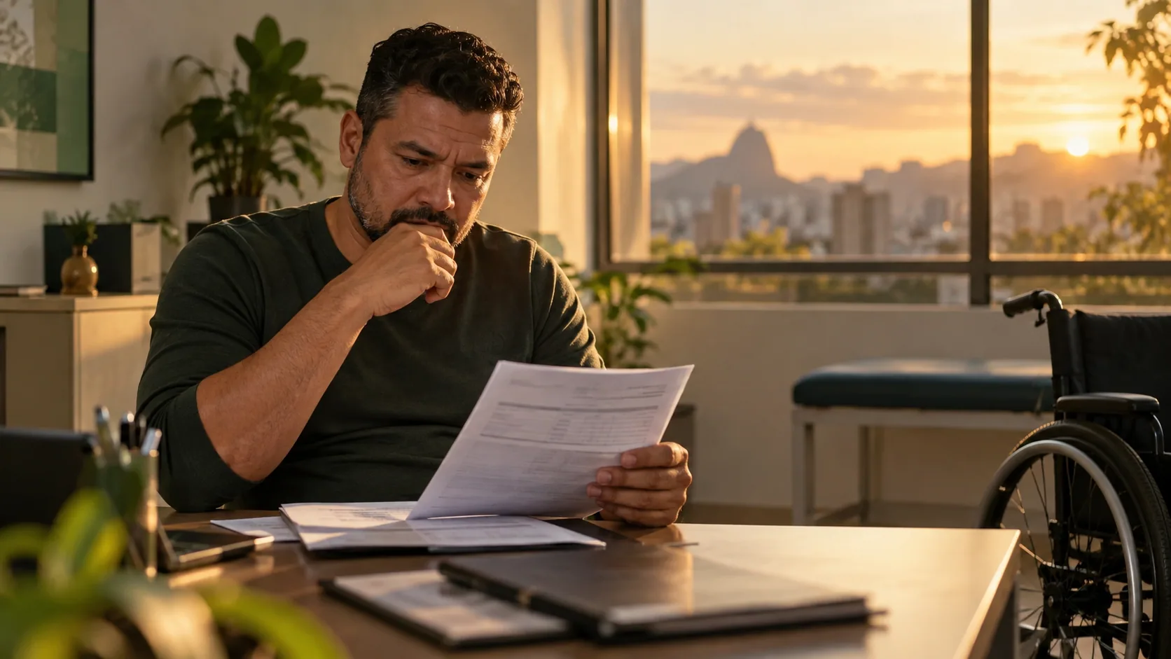 Cena editorial realista sobre Desconto Mensal para Devolver Benefício, produzida para o Garante Direito