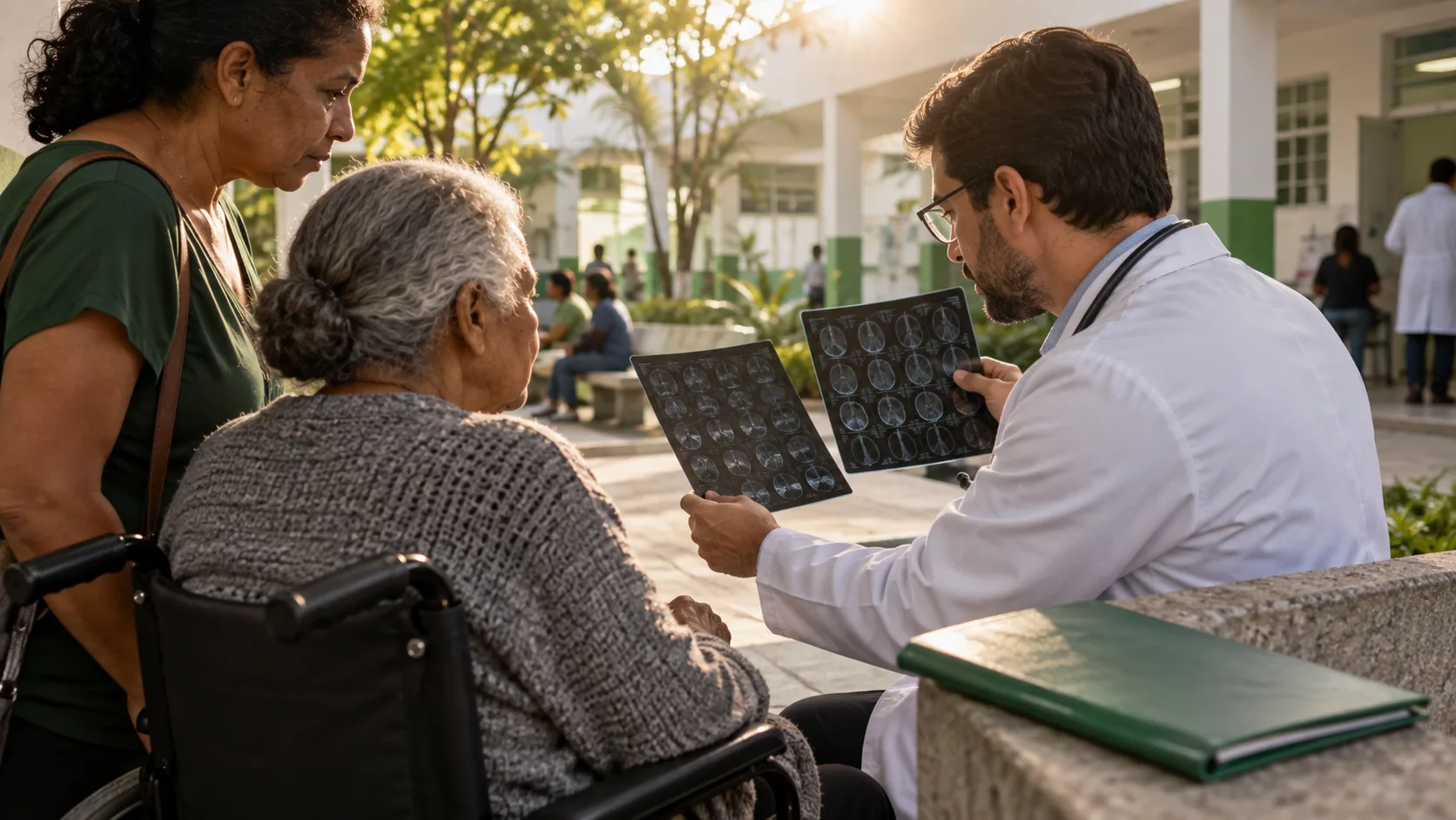 Cena editorial realista sobre Doença Preexistente e Agravamento, produzida para o Garante Direito