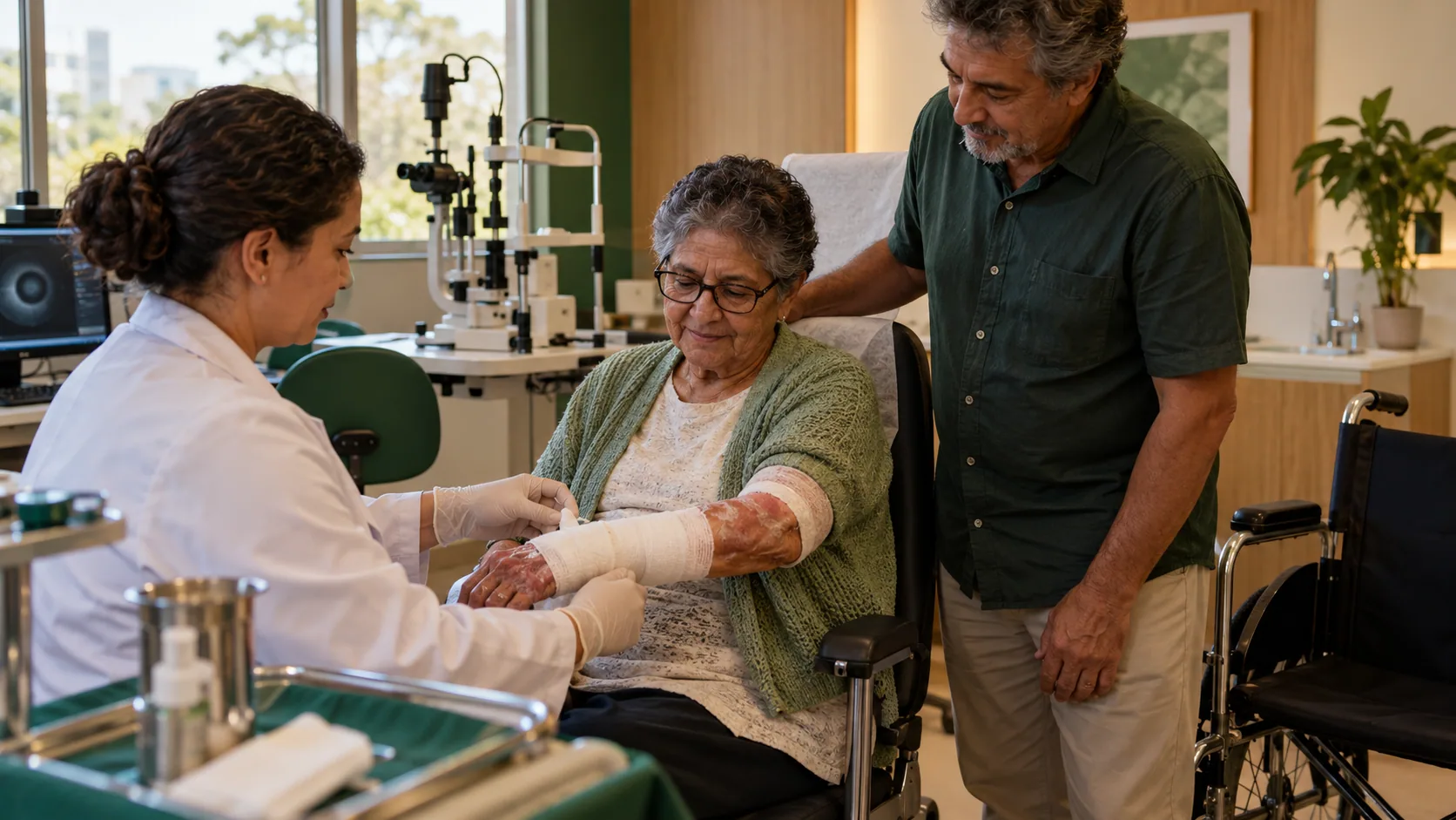 Cena editorial realista sobre Epidermólise Bolhosa em adulto, produzida para o Garante Direito