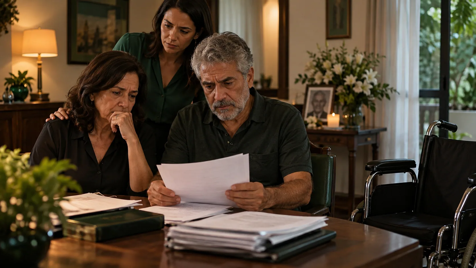 Cena editorial realista sobre Falecimento Durante a Ação, produzida para o Garante Direito
