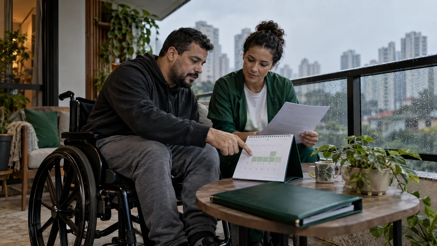 Cena editorial realista sobre Férias Marcadas Durante o Benefício, produzida para o Garante Direito