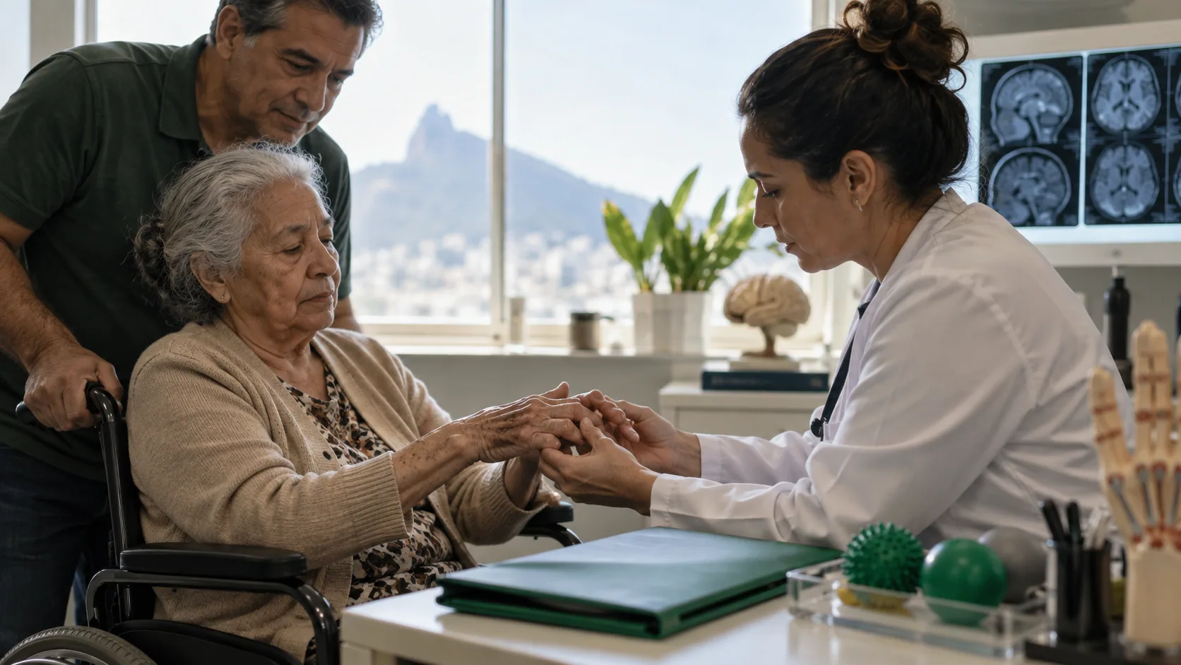 Cena editorial realista sobre Artrite Reumatoide Deformante, produzida para o Garante Direito
