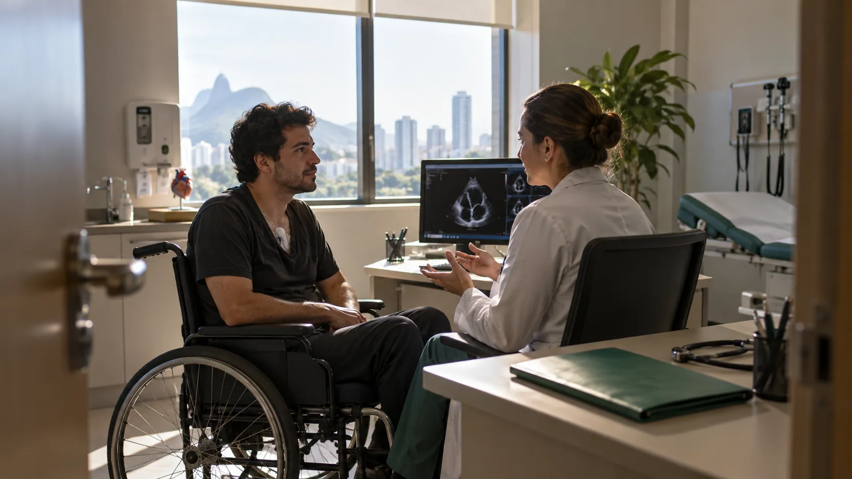 Cena editorial realista sobre Cardiopatia Congênita Grave no adulto, produzida para o Garante Direito