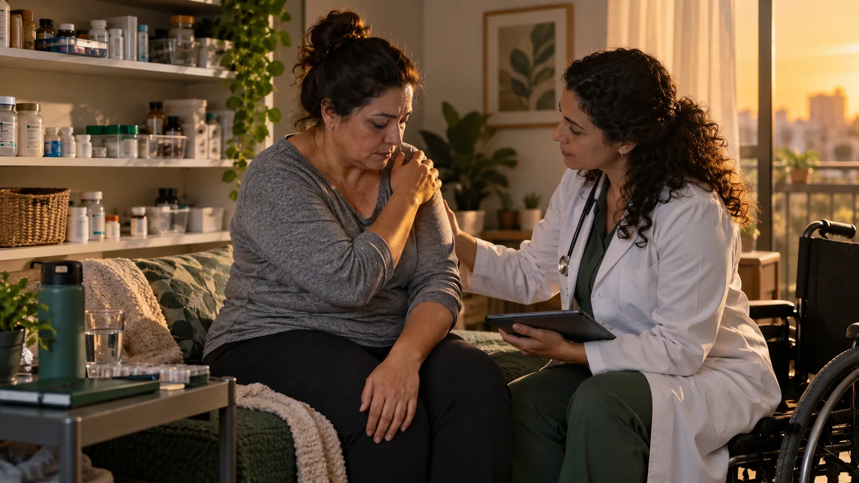 Cena editorial realista sobre Fibromialgia Refratária com comorbidades, produzida para o Garante Direito