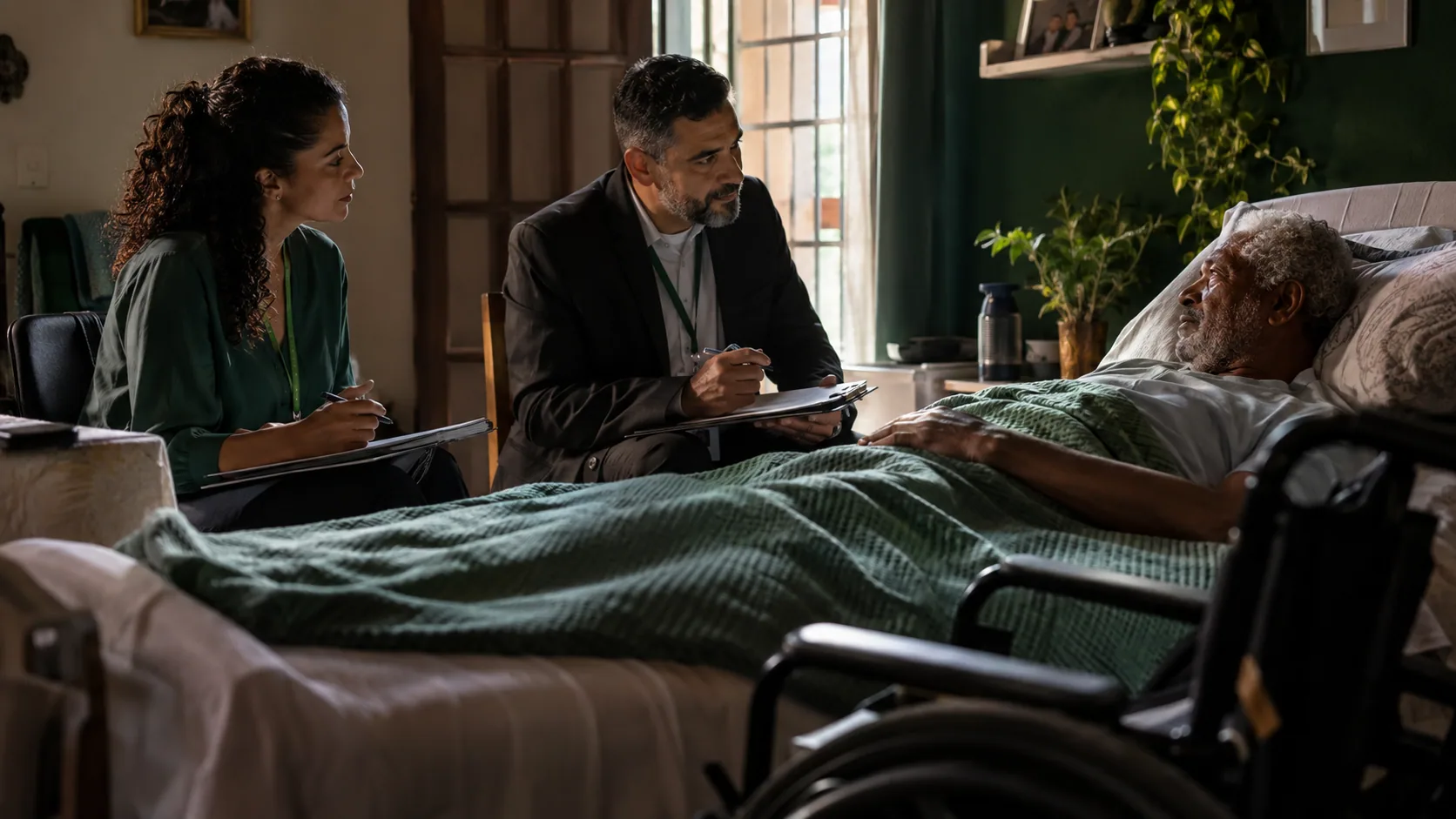 Cena editorial realista sobre Perícia Domiciliar ou Hospitalar, produzida para o Garante Direito