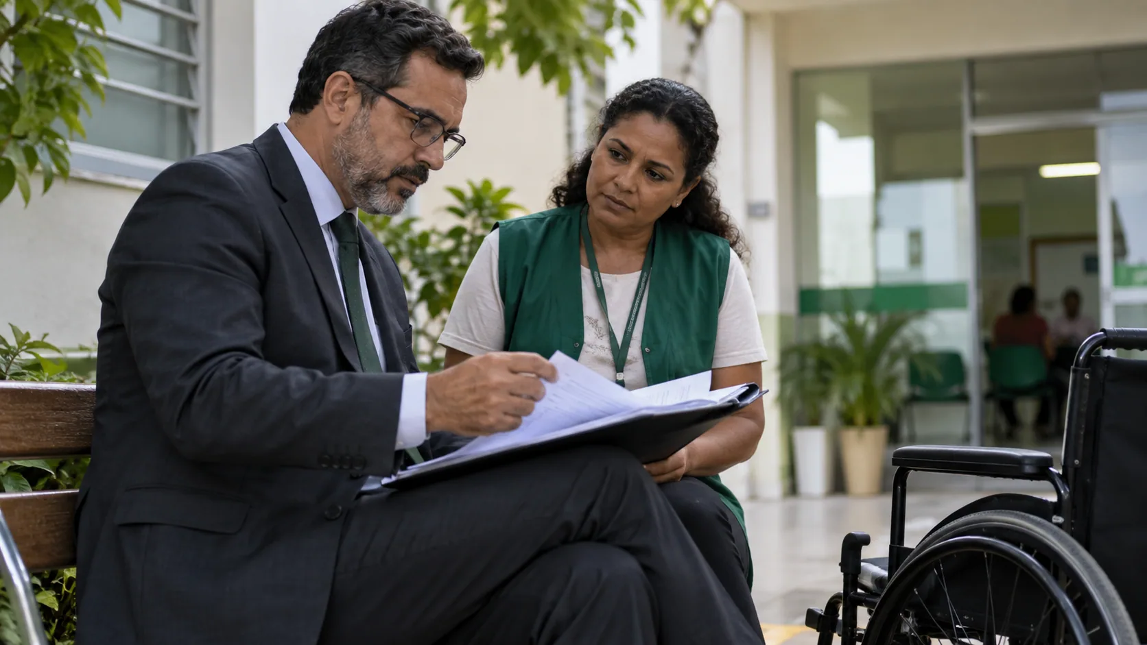 Cena editorial realista sobre Perícia Judicial em Benefício Permanente Cortado, produzida para o Garante Direito