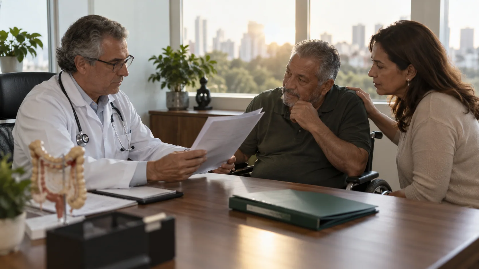 Cena editorial realista sobre Pós-operatório de Hemorroidectomia, produzida para o Garante Direito