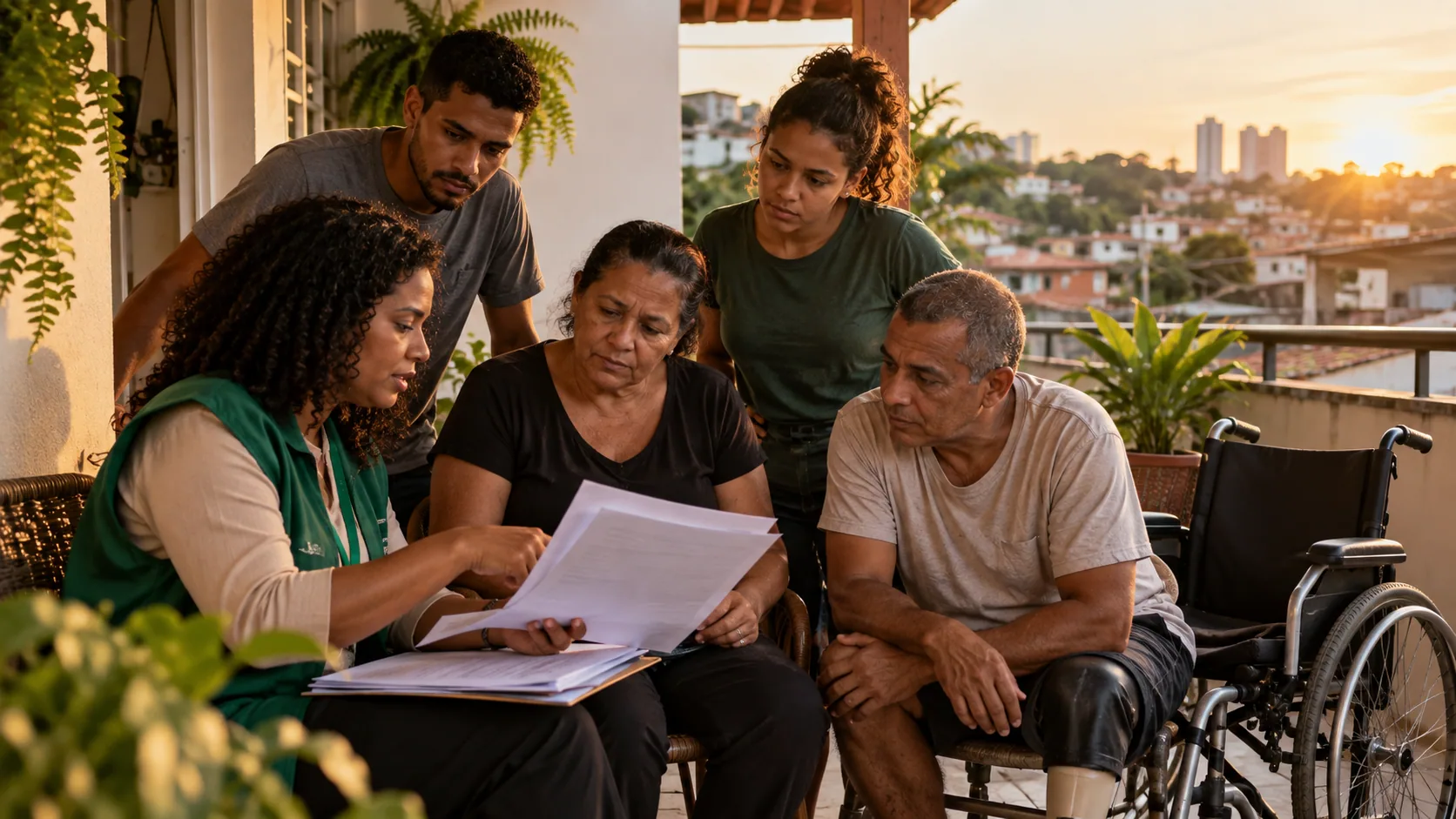 Cena editorial realista sobre Quem Entra no Grupo Familiar do BPC? Parentes, Agregados e Pessoas que Moram na Casa, produzida para o Garante Direito