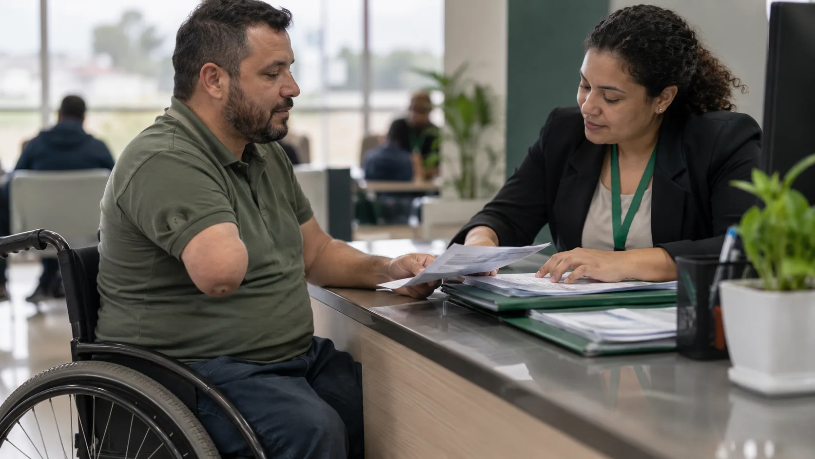Cena editorial realista sobre Amputação de membro superior, produzida para o Garante Direito