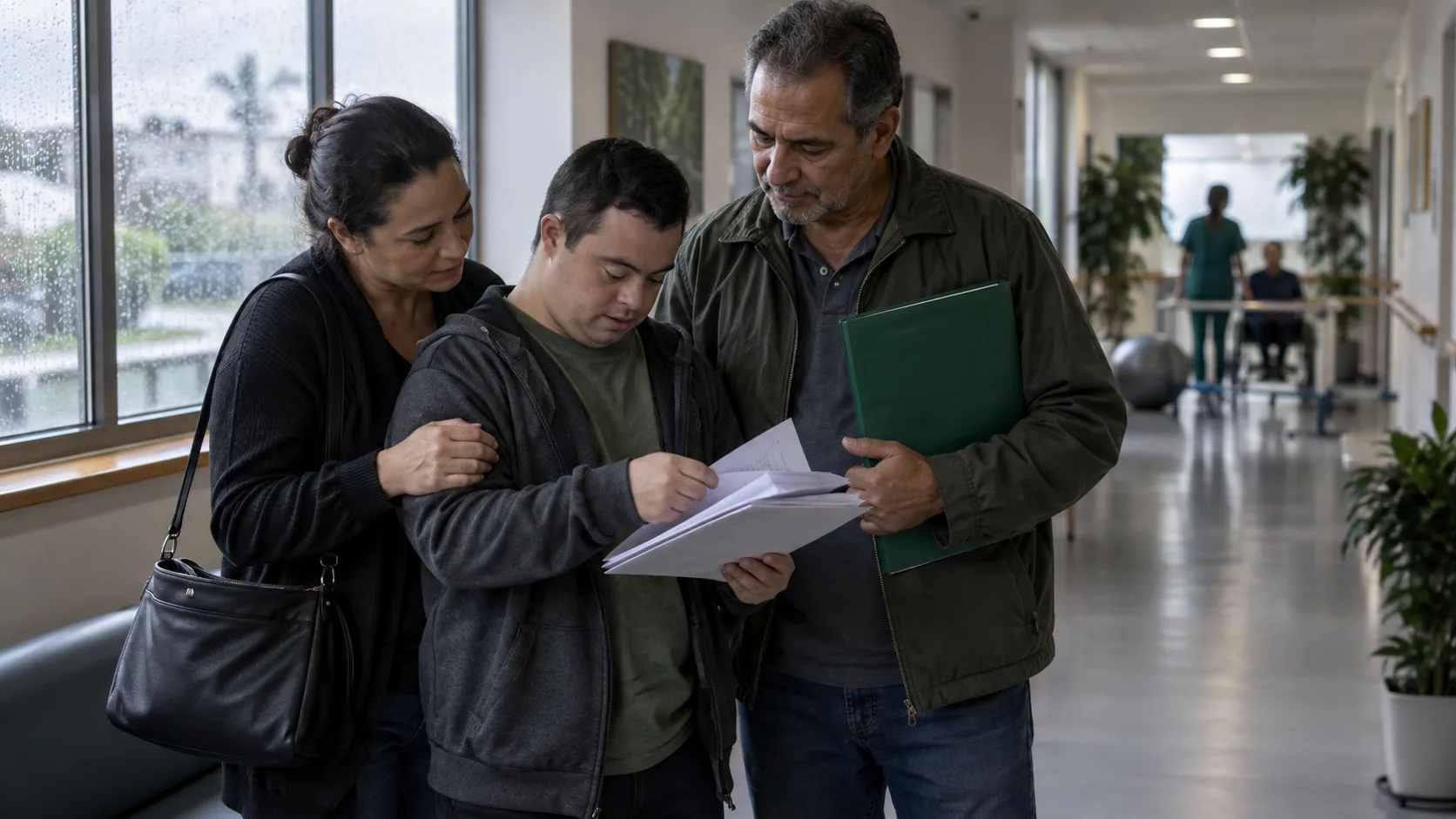 Cena editorial realista sobre Deficiência intelectual em adulto, produzida para o Garante Direito