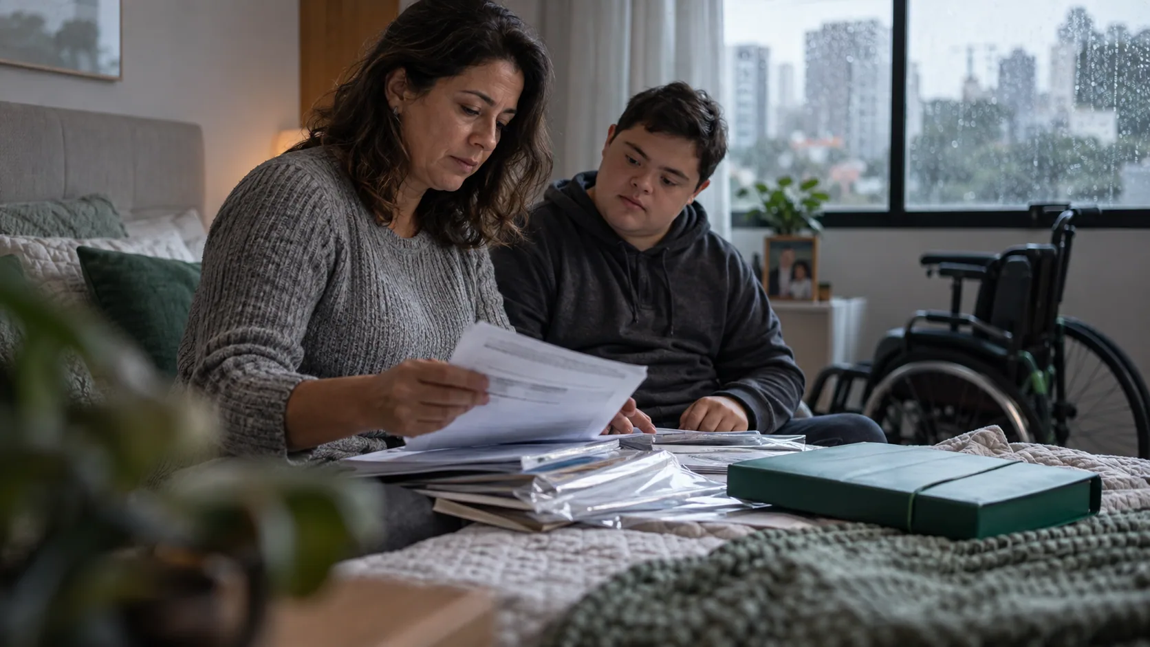 Cena editorial realista sobre Síndrome de Prader-Willi, produzida para o Garante Direito