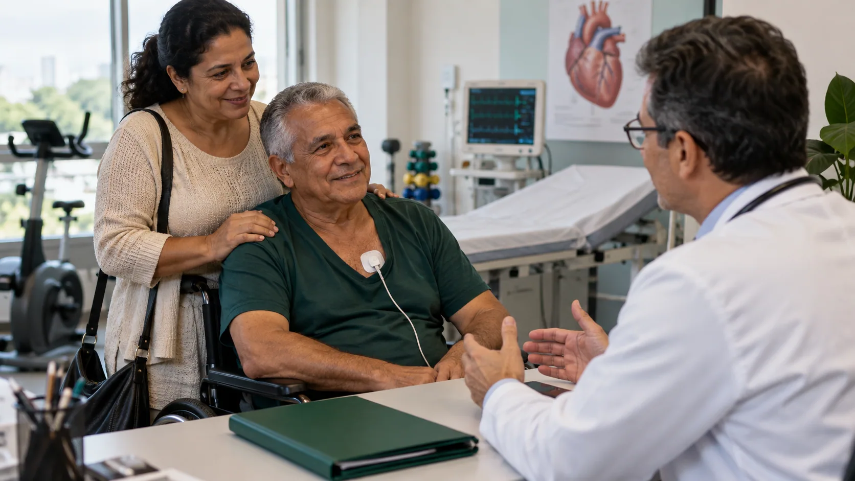 Cena editorial realista sobre Recuperação após Infarto, produzida para o Garante Direito