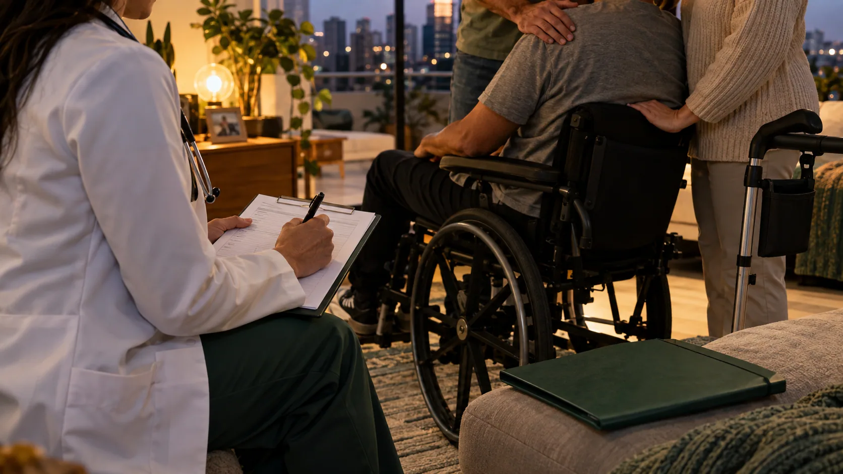 Cena editorial realista sobre Relatório Médico Funcional, produzida para o Garante Direito