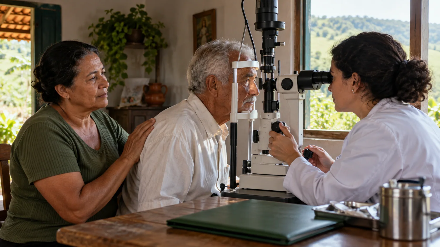 Cena editorial realista sobre Retinopatia Diabética Avançada, produzida para o Garante Direito