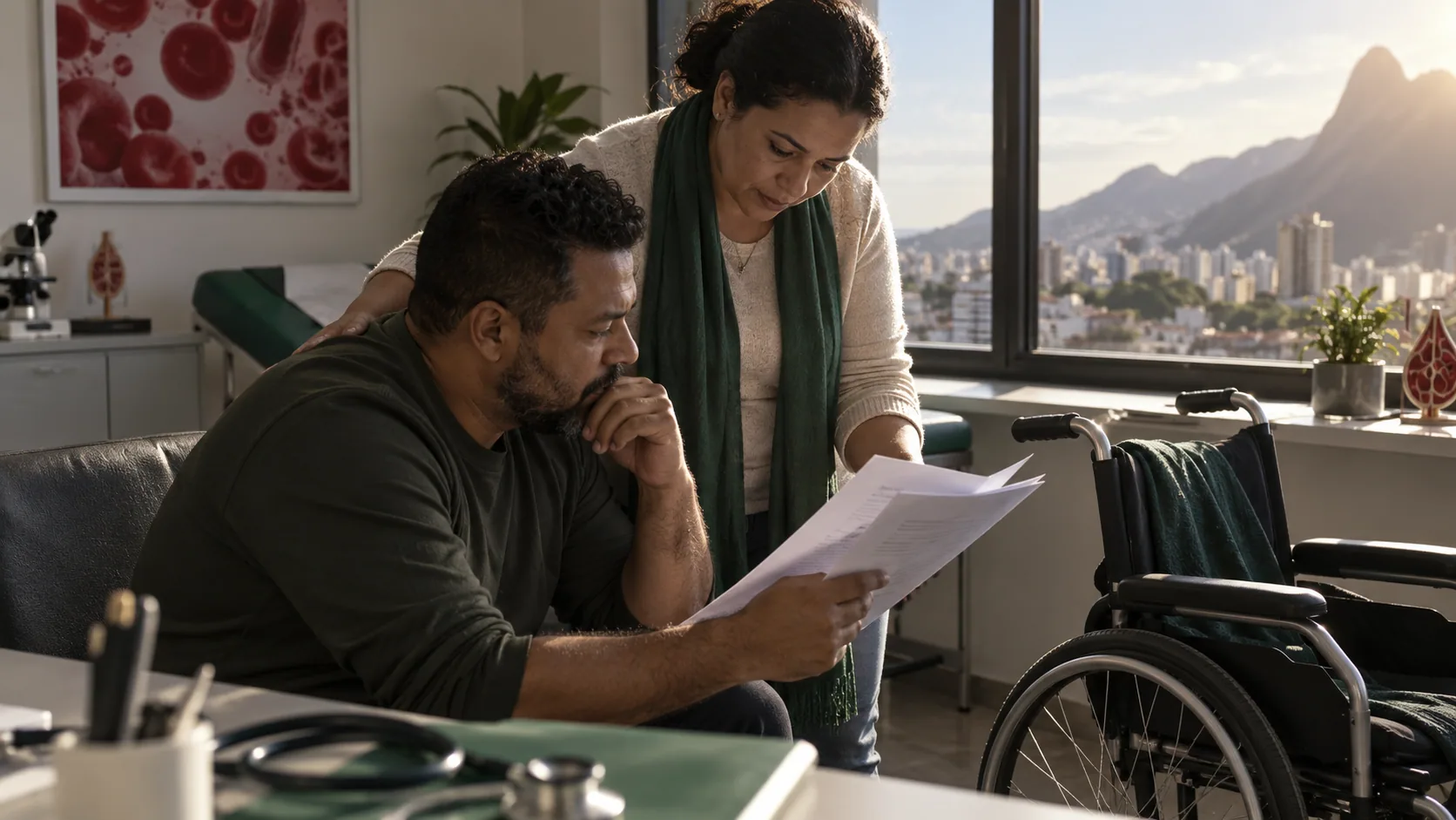 Cena editorial realista sobre Seguro-Desemprego de Familiar, produzida para o Garante Direito