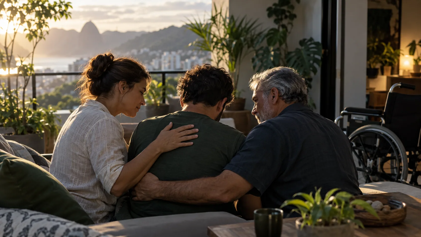Cena editorial realista sobre TEPT Complexo e crônico, produzida para o Garante Direito